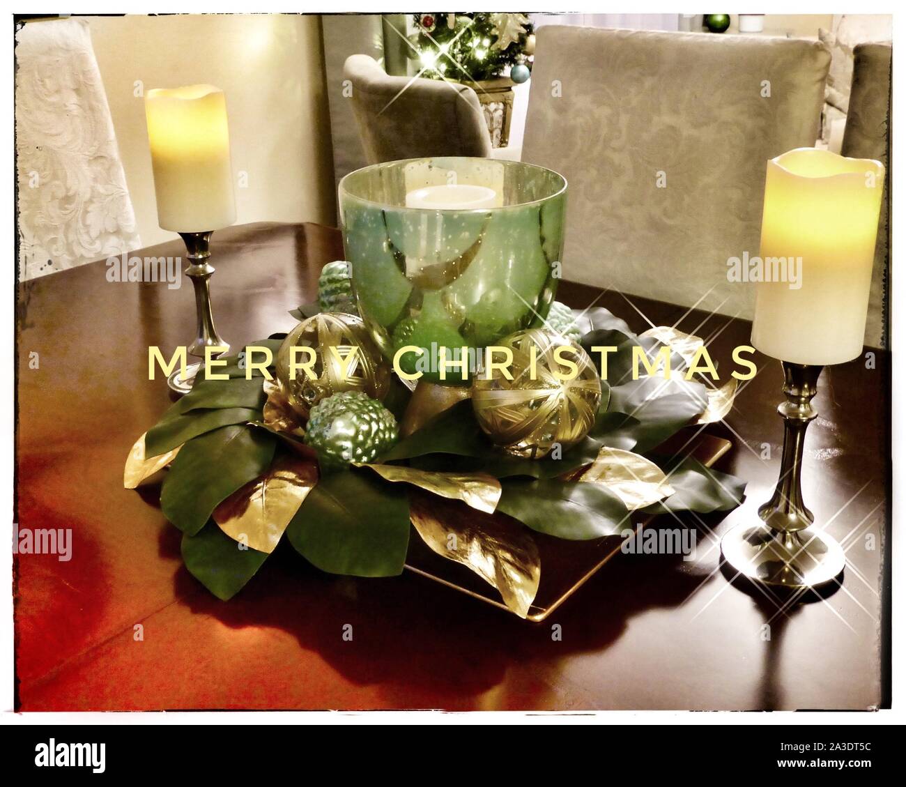 Merry Christmas mint Green centrepiece Stock Photo