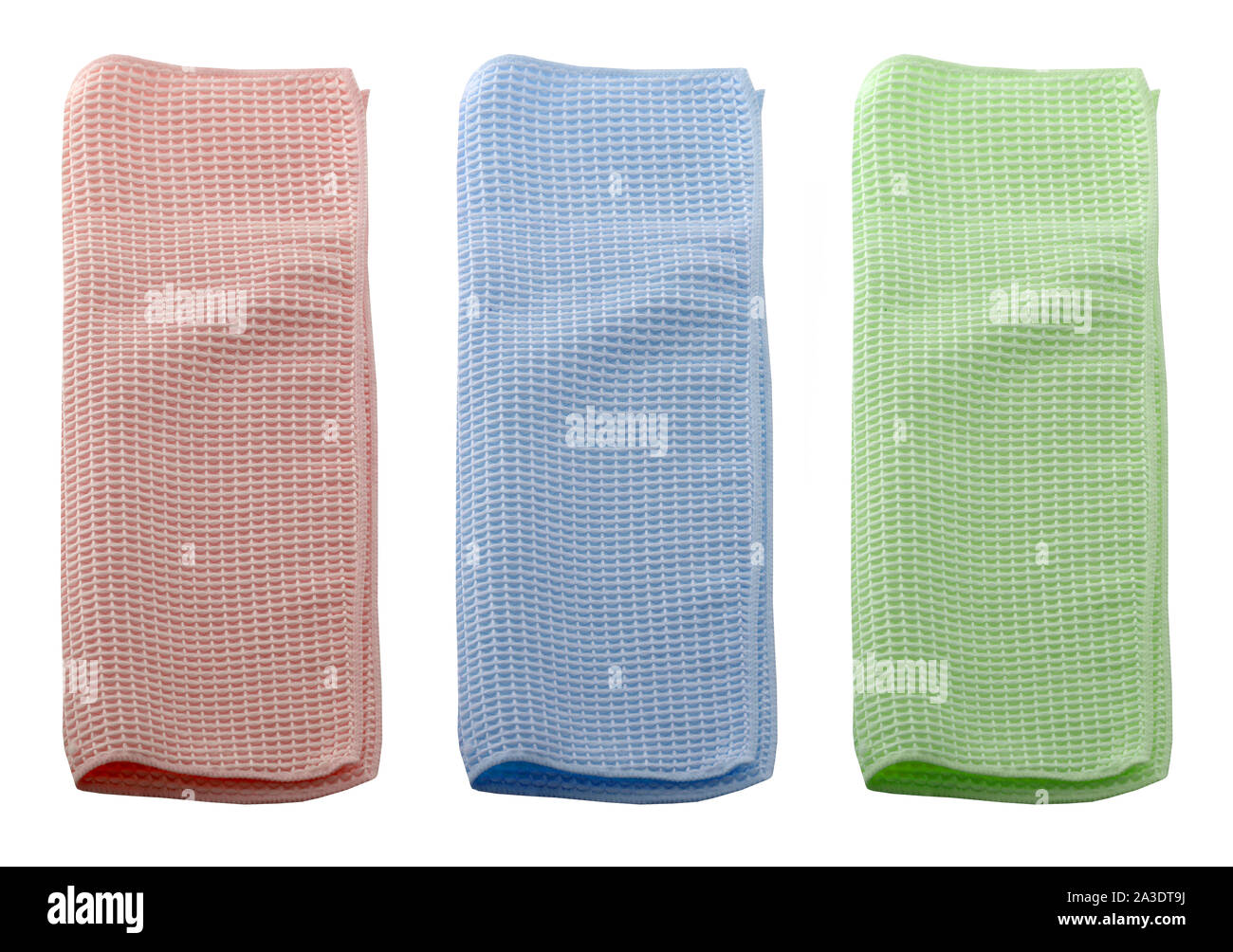 Set of microfiber dust cloths in different colors. Cloths are on a white background Stock Photo