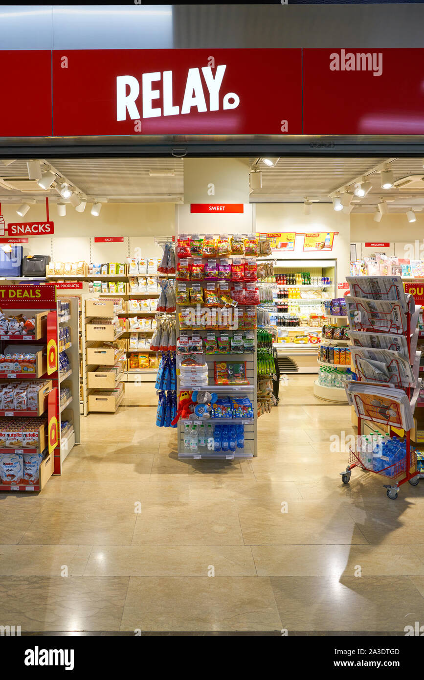 VENICE, ITALY - CIRCA MAY, 2019: goods on display at Relay store in Venice Marco  Polo Airport. Relay is a chain of newspaper, magazine, book, and conv Stock  Photo - Alamy