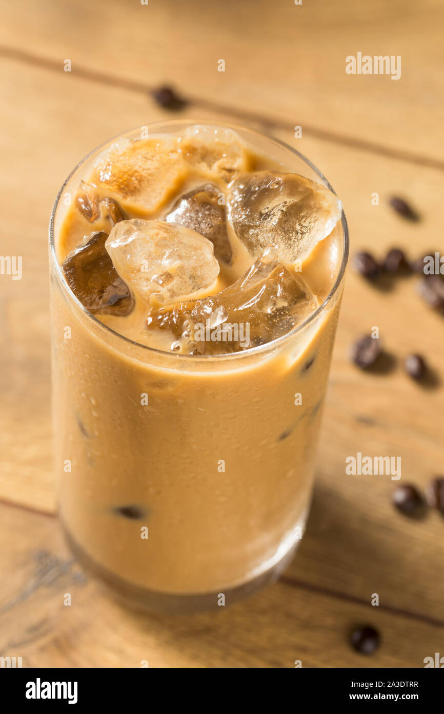 Homemade Iced Coffe with Almond MIlk in a Glass Stock Photo