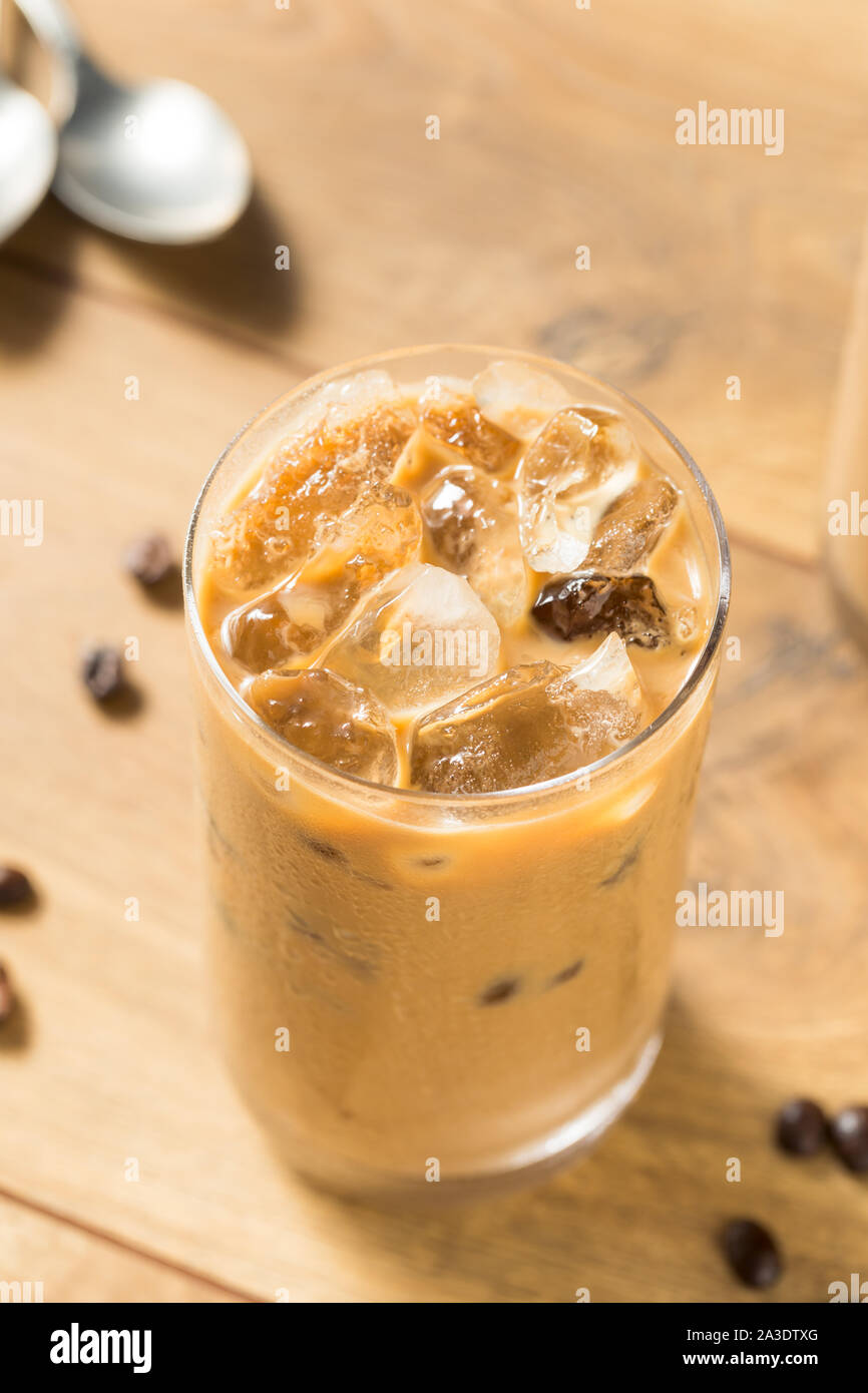 Homemade Iced Coffe with Almond MIlk in a Glass Stock Photo