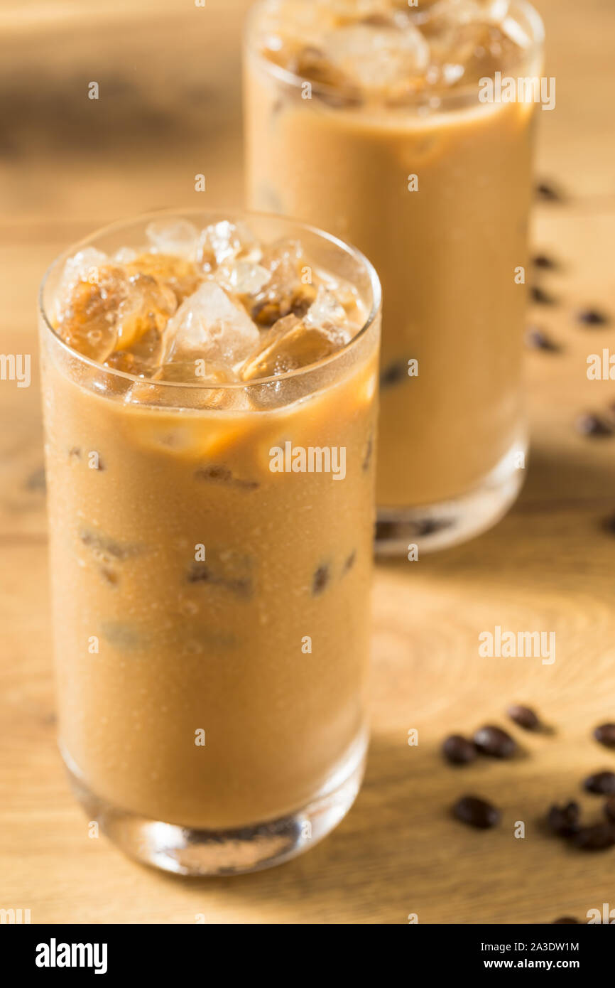 Homemade Iced Coffe with Almond MIlk in a Glass Stock Photo