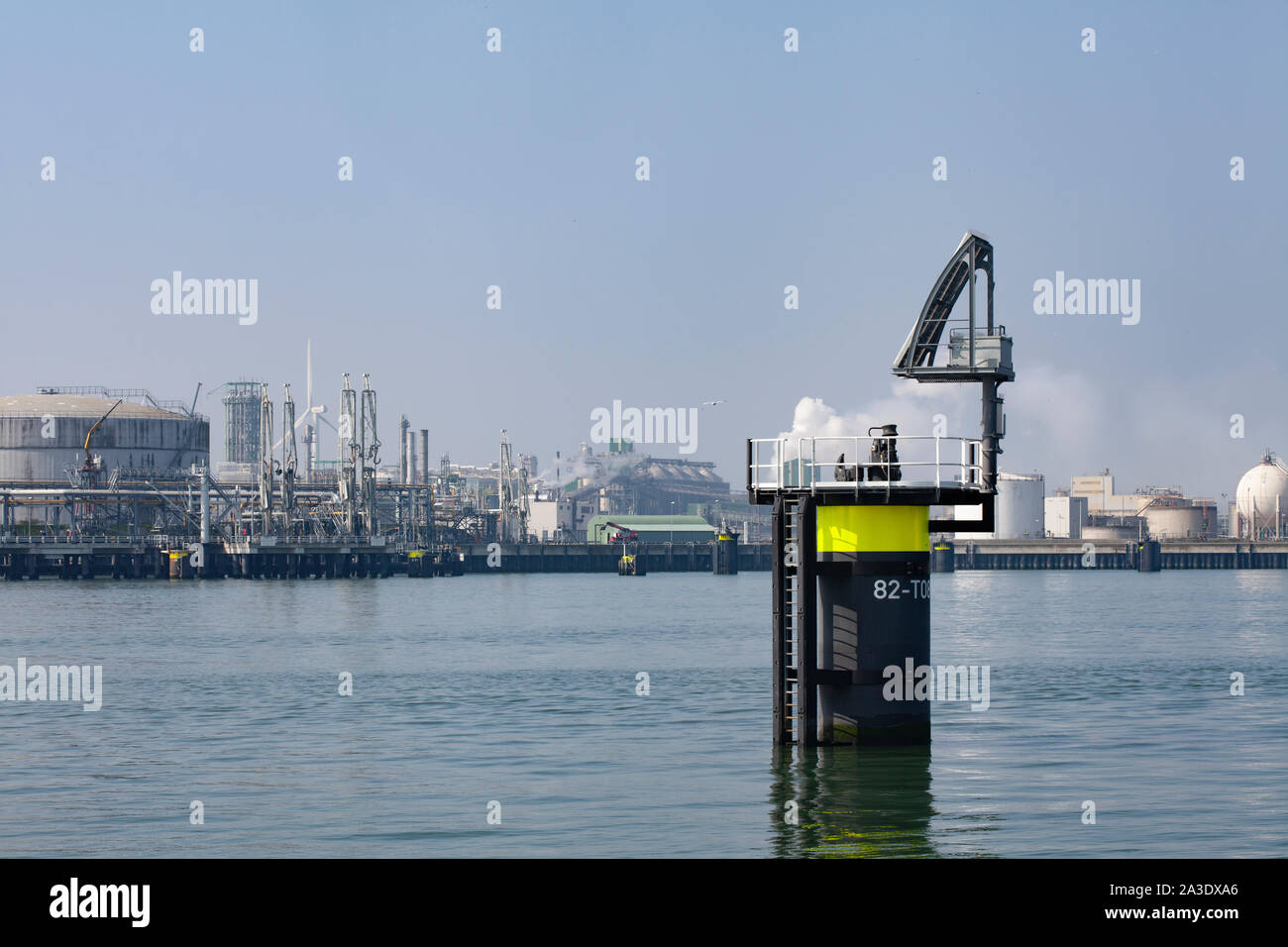 Berth - a place near the shore for mooring a vessel or boats in the Port of Rotterdam Stock Photo