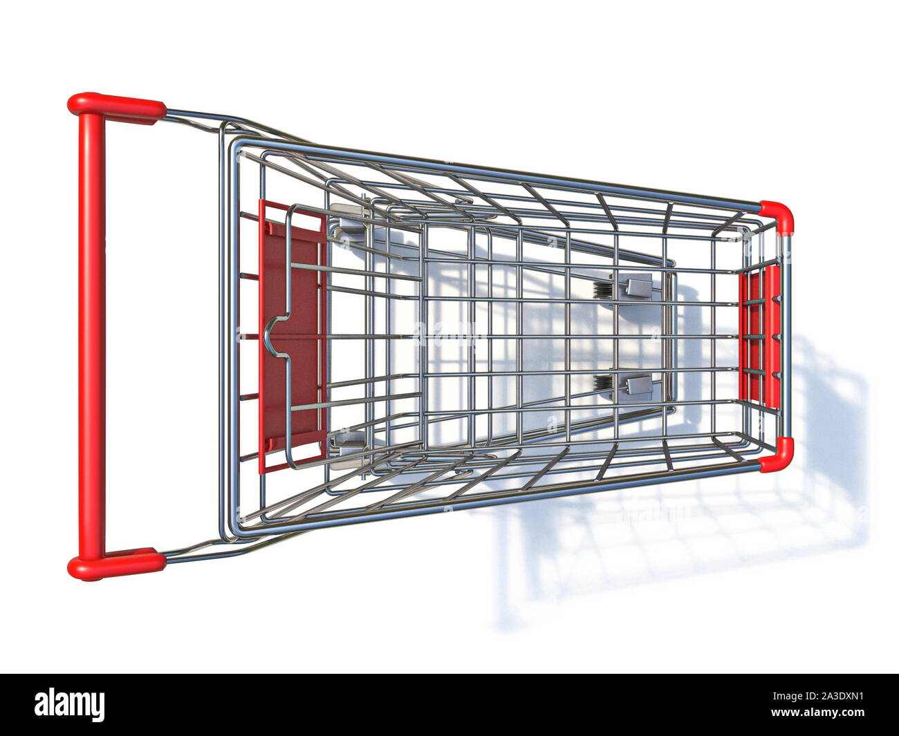 Top view of empty shopping cart 3D rendering illustration isolated on ...