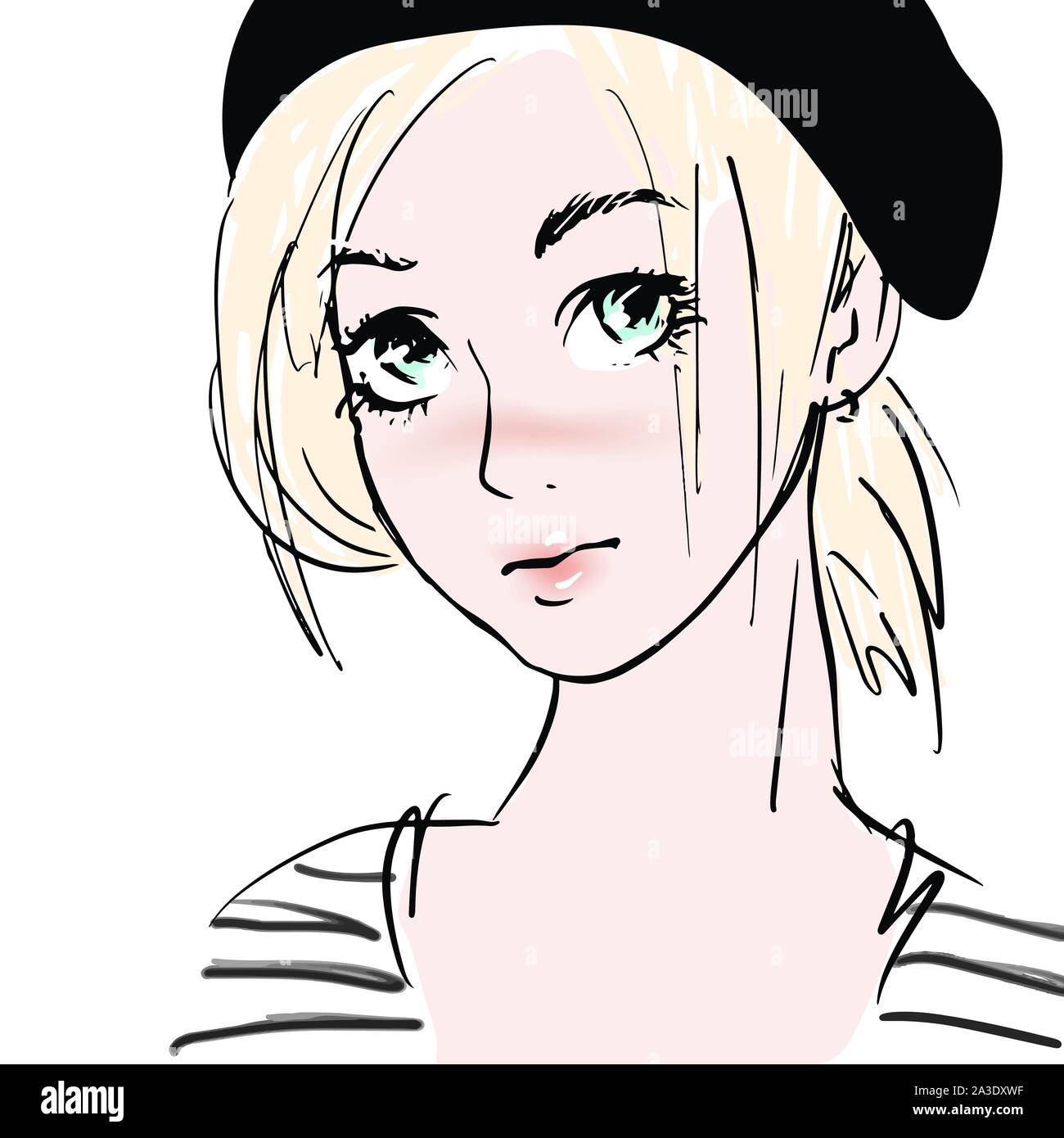 Portrait of young sailor girl, hand drawn in sketch style Stock Vector