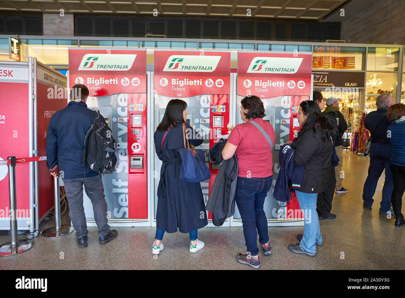 VENICE, ITALY - CIRCA MAY, 2019: self service kiosks at train station in Venice. Stock Photo