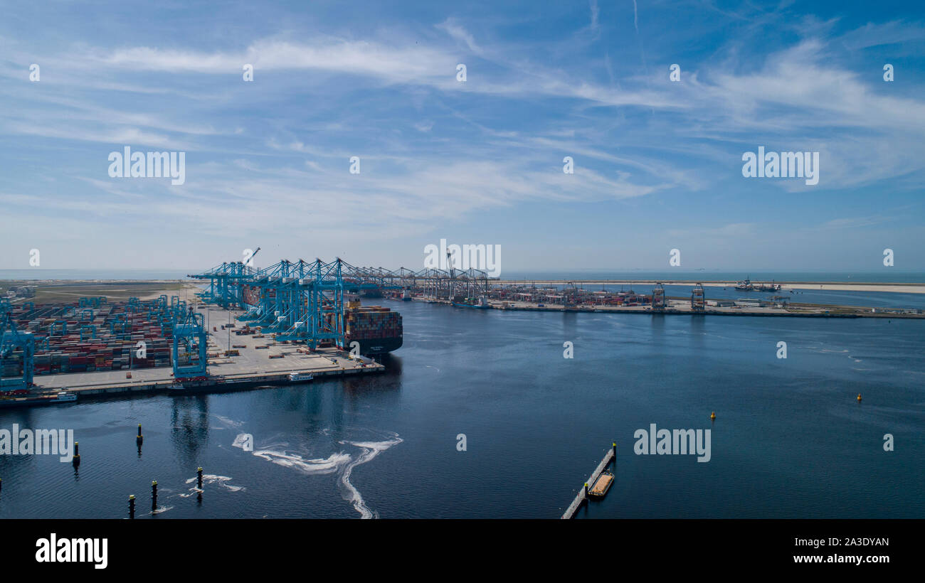 Maasvlakte 2, Rotterdam. Aerial view of container terminal in the ...