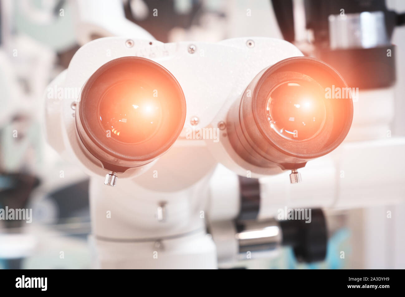 Microscope binocular eyepiece closeup Stock Photo Alamy