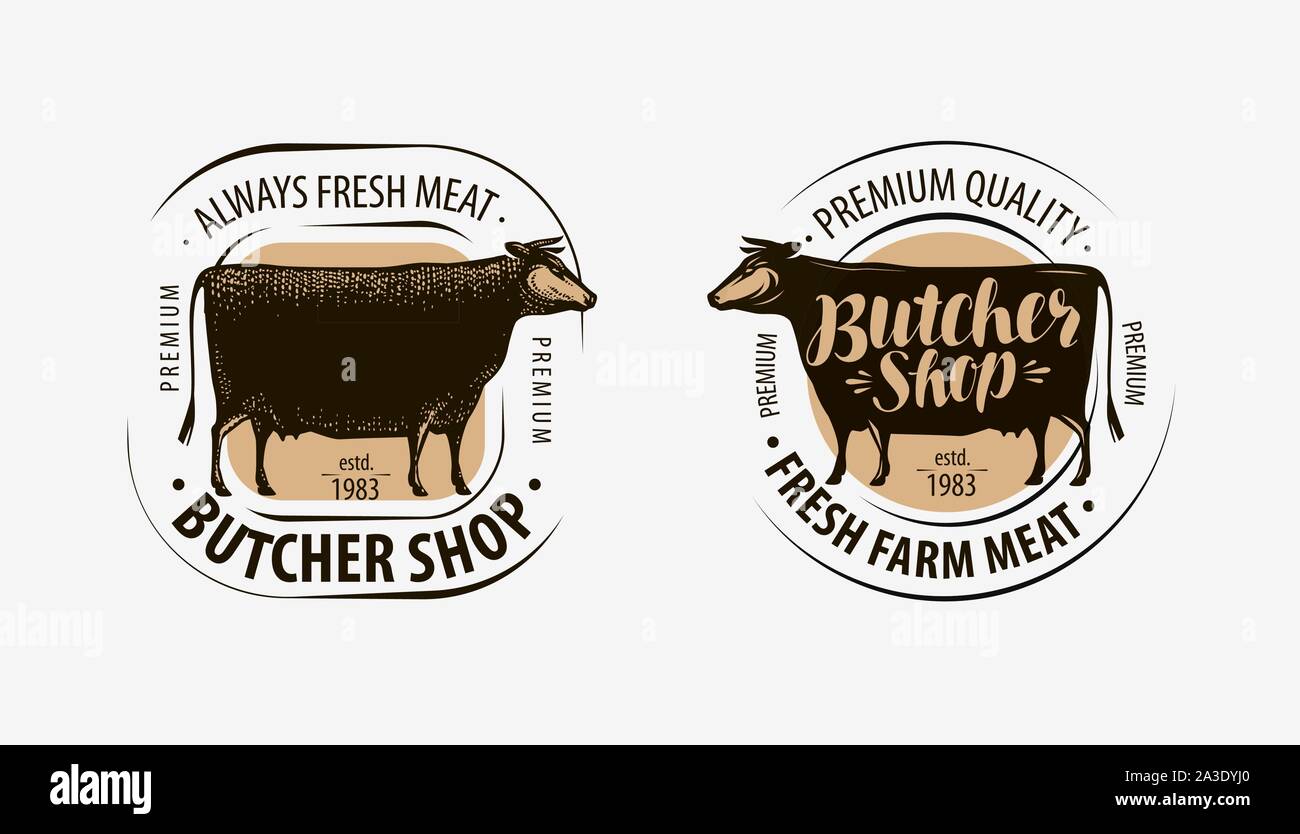 Butcher shop, butcher logo. Cow, beef label. Vector illustration Stock Vector