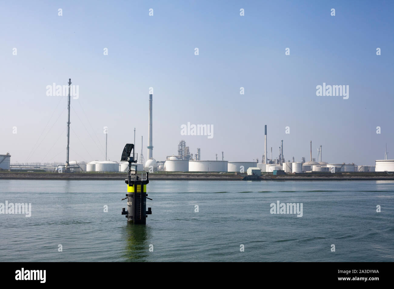 Berth - a place near the shore for mooring a vessel or boats in the Port of Rotterdam Stock Photo