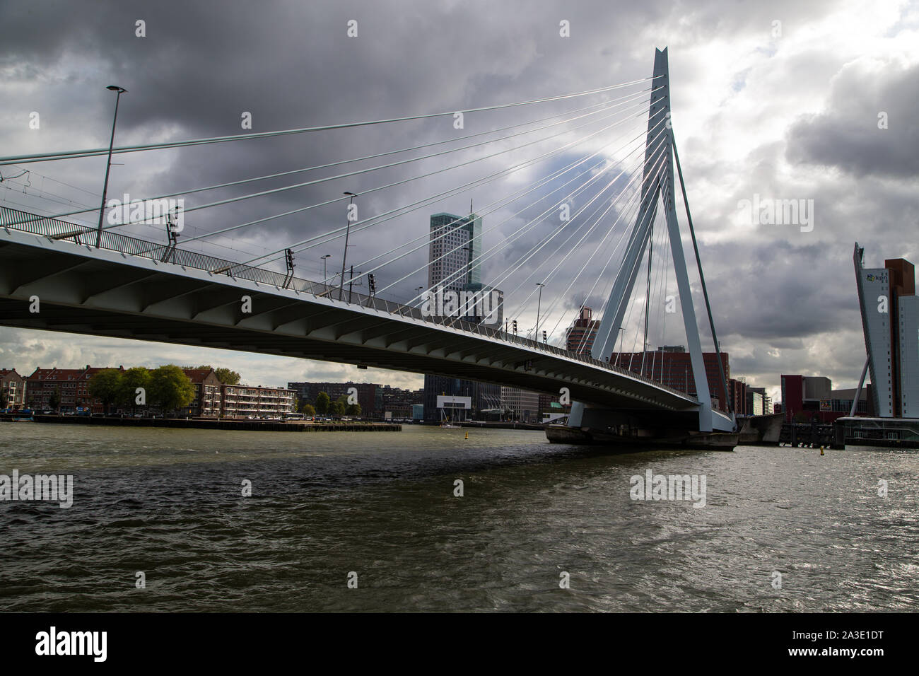Erasmus Bridge is a Cable-Stayed Bascule Bridge, Rotterdam Harbour Stock Photo