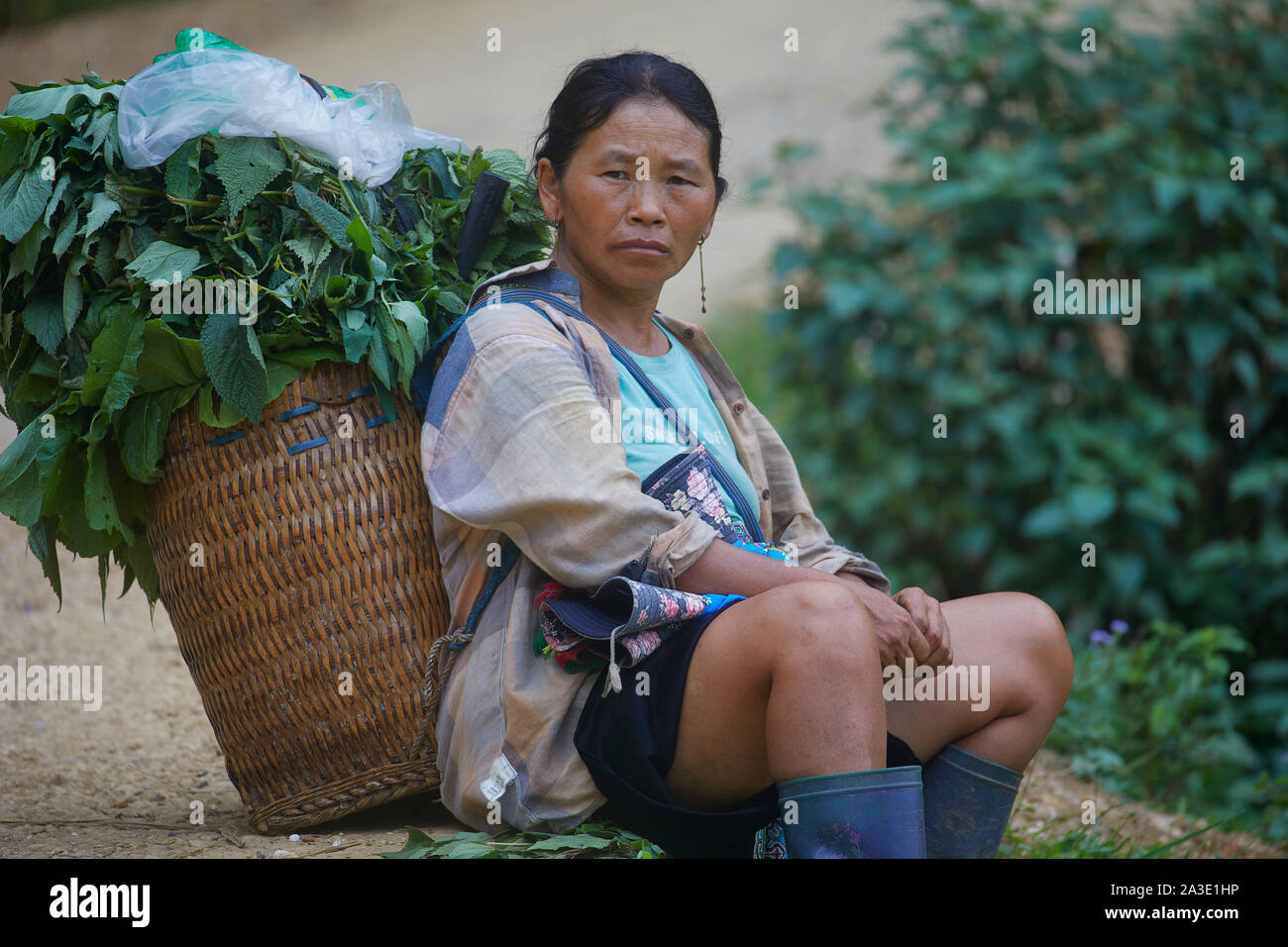 Vietnam Sa Pa Woman with vegatebles from the gardens 27-5-2019 foto Jaco Klamer Stock Photo