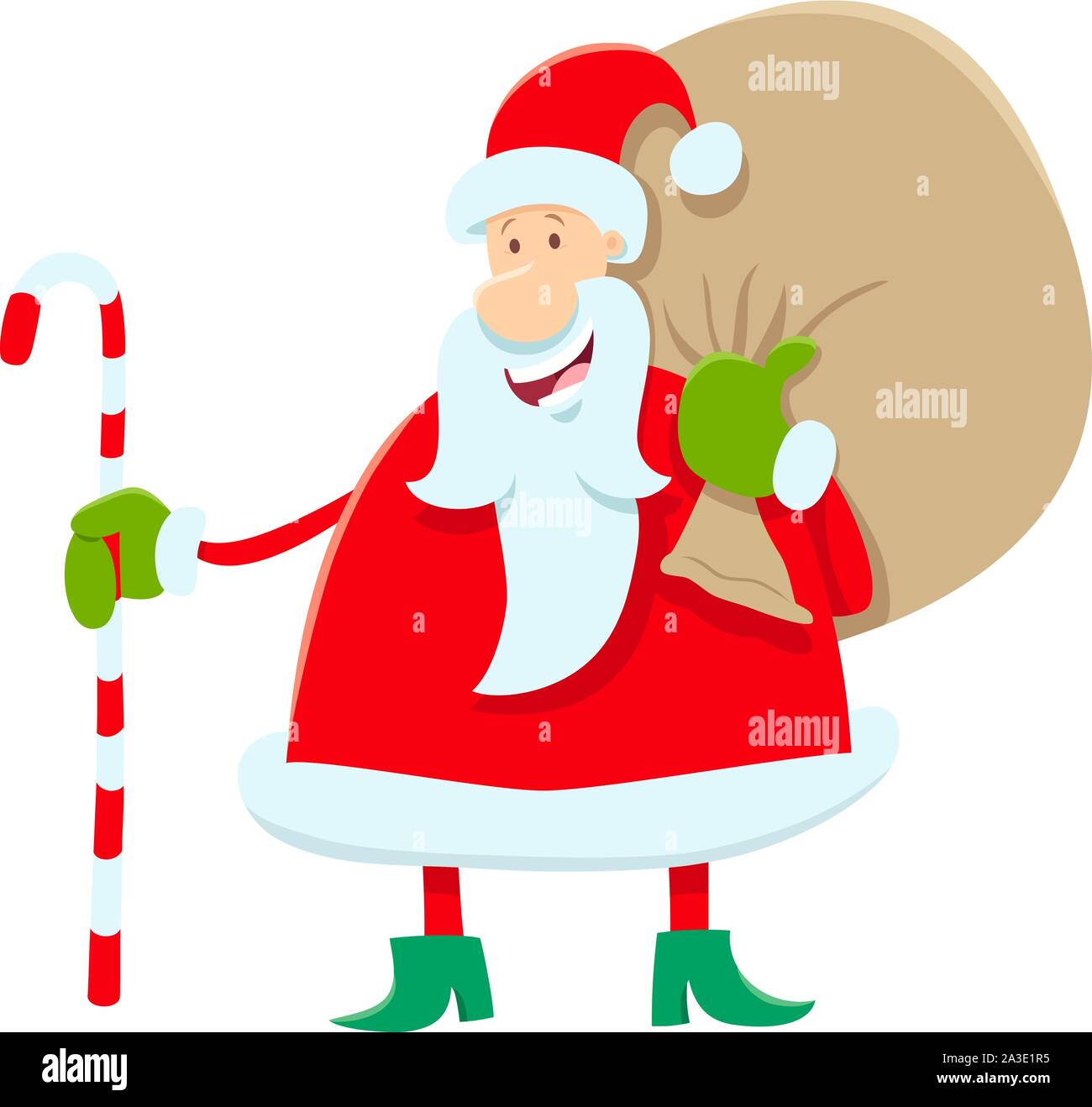Cartoon Illustration of Funny Santa Claus Character with Bag of ...