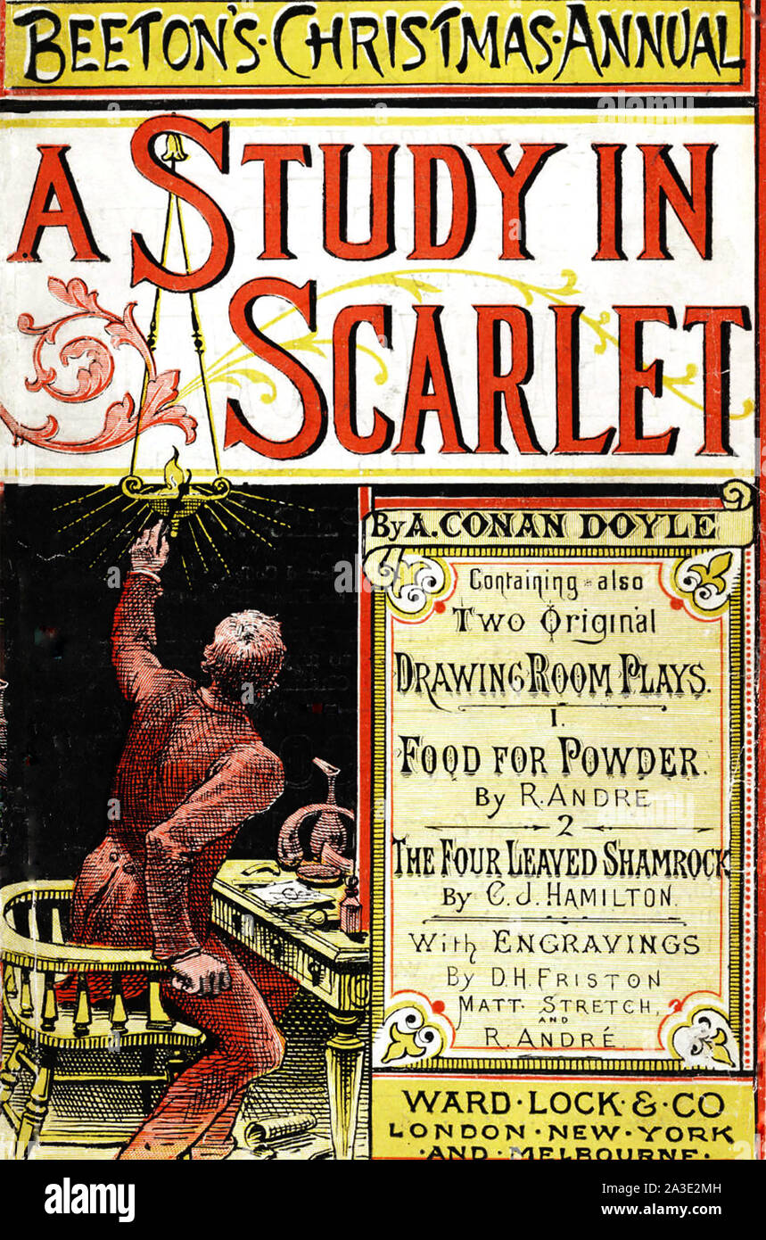 A STUDY IN SCARLET by Arthur Conan Doyle first appeared in Beeton's Christmas Annual in 1887 and marked the first appearance of Sherlock Holmes.1887, Stock Photo