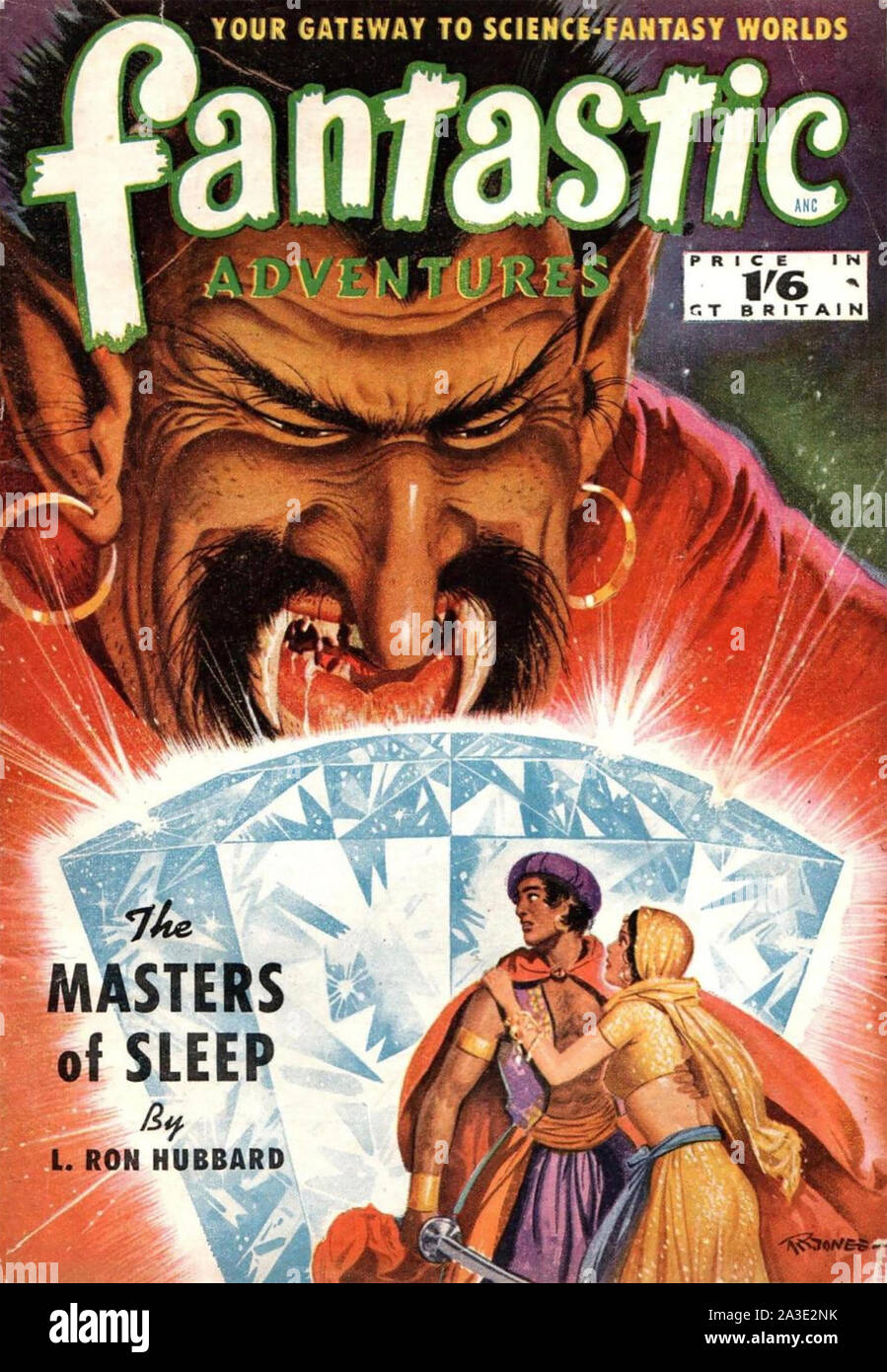 FANTASTIC ADVENTURES UK edition of the American sci-fi magazine with a story by L. Ron Hubbard. 1952. Stock Photo