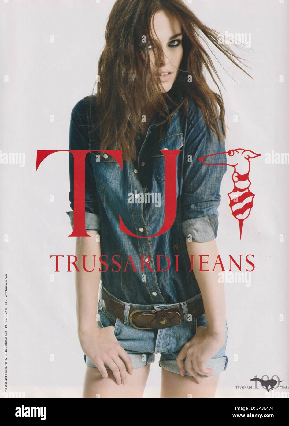 poster advertising Trussardi Jeans fashion house in paper magazine from  2011, advertisement, creative Tru Trussardi 2010s advert Stock Photo - Alamy