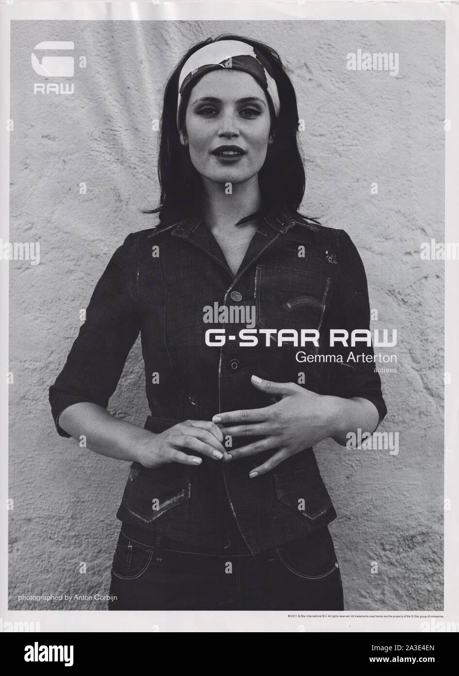 poster advertising G-Star RAW fashion house with Gemma Arterton in paper  magazine from 2011 year, advertisement, creative G-Star advert from 2010s  Stock Photo - Alamy