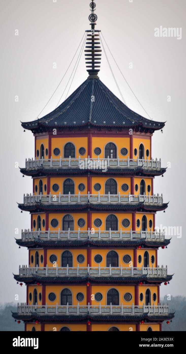 Unique yellow pagoda of Sanhe Chinese old town, Anhui, China Stock Photo