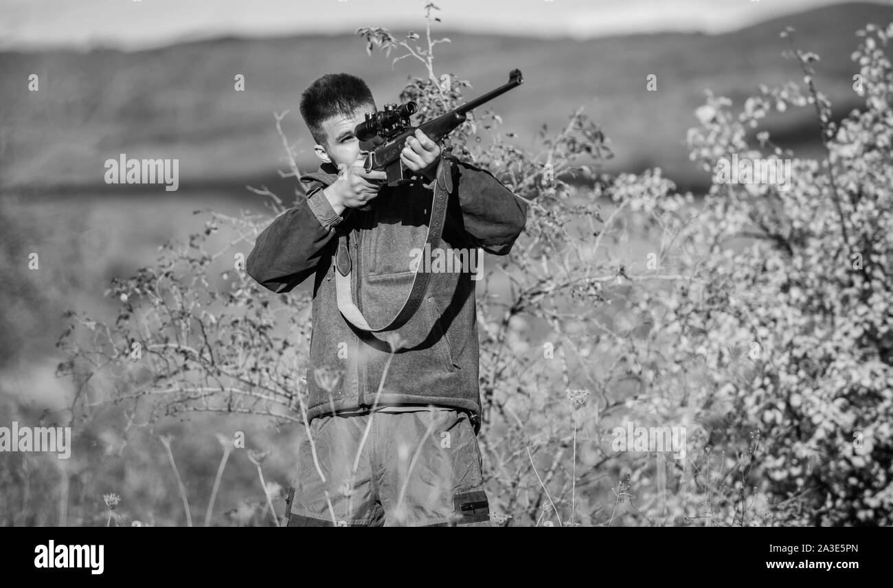 Hunting equipment for professionals. Hunting is brutal masculine hobby