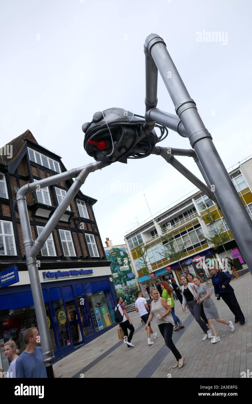 A Science Fiction Fair in Bromley displays a Martian War Machine from the Bromley born author H. G. Wells novel War of the Worlds. Stock Photo