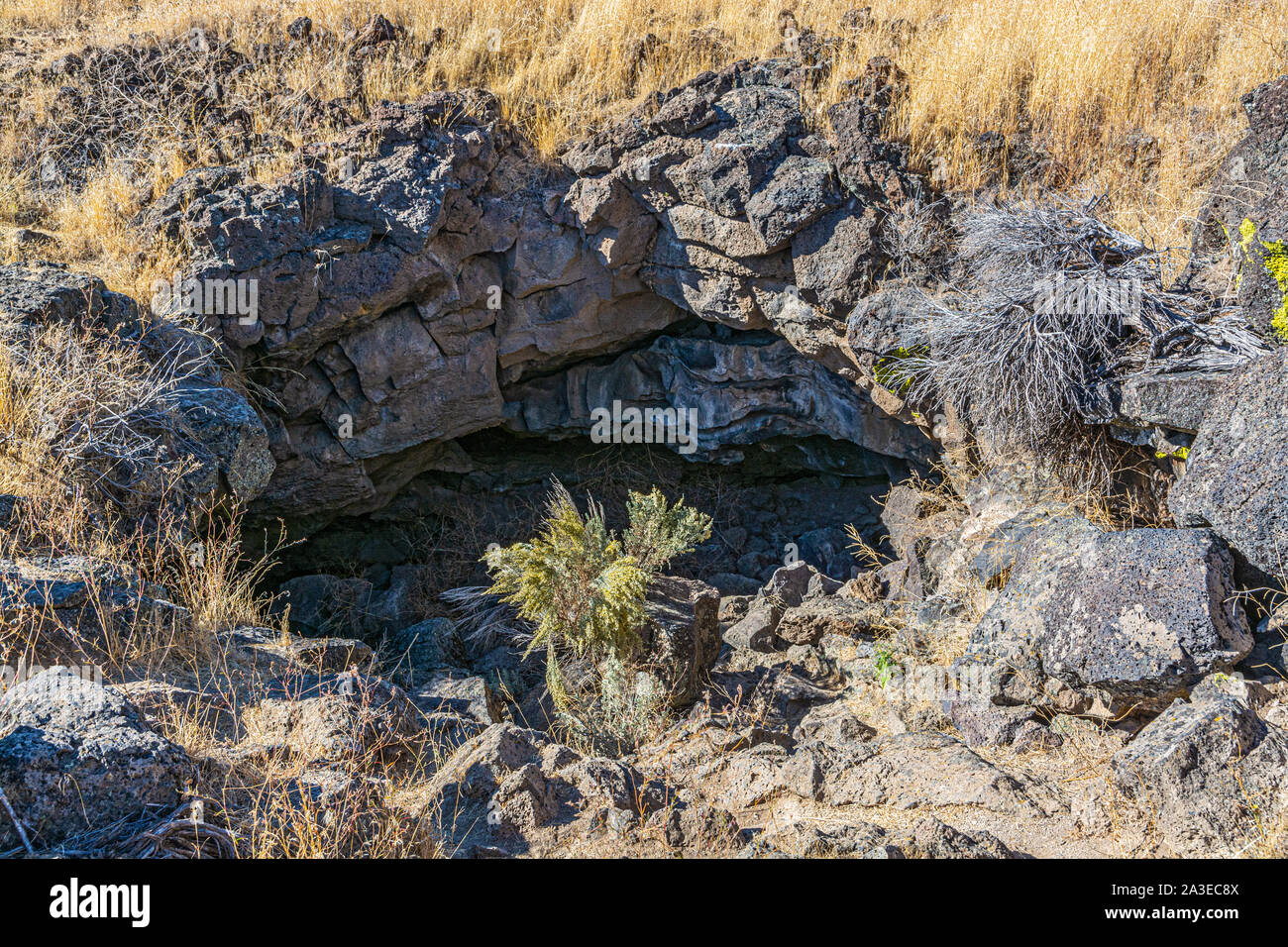 California, Lava Beds National Monument, Captain Jack's Stronghold, cave entrance Stock Photo