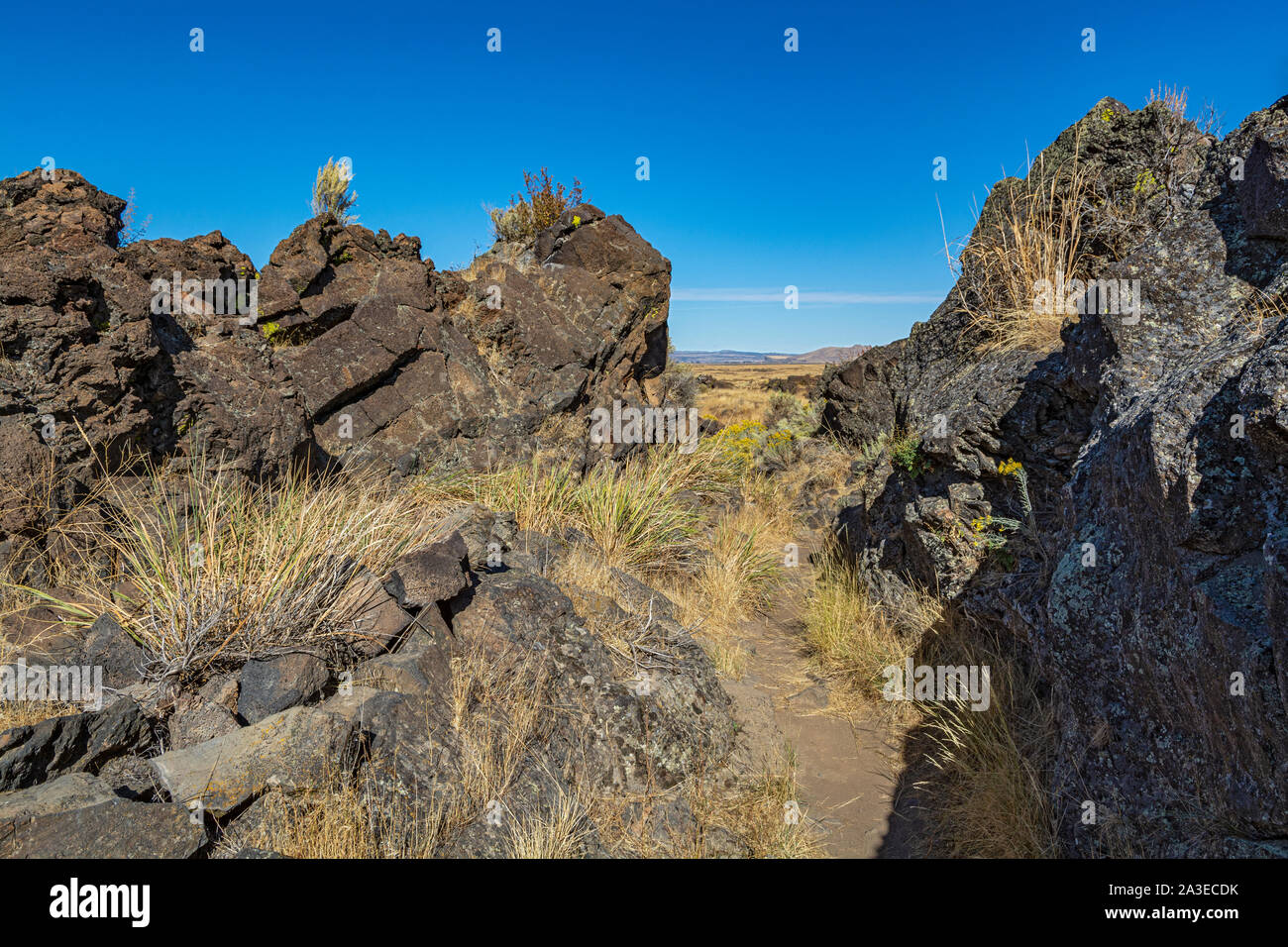 California, Lava Beds National Monument, Captain Jack's Stronghold, trail Stock Photo