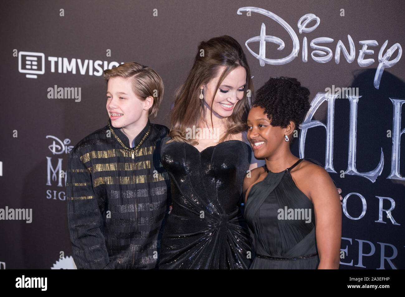 Roma, Italy. 07th Oct, 2019. Angelina Jolie with her daughters Shiloh Nouvel and Zahara Red Carpet of the film 'Maleficent - Lady of Evil', distributed by The Walt Disney Company (Photo by Matteo Nardone/Pacific Press) Credit: Pacific Press Agency/Alamy Live News Stock Photo