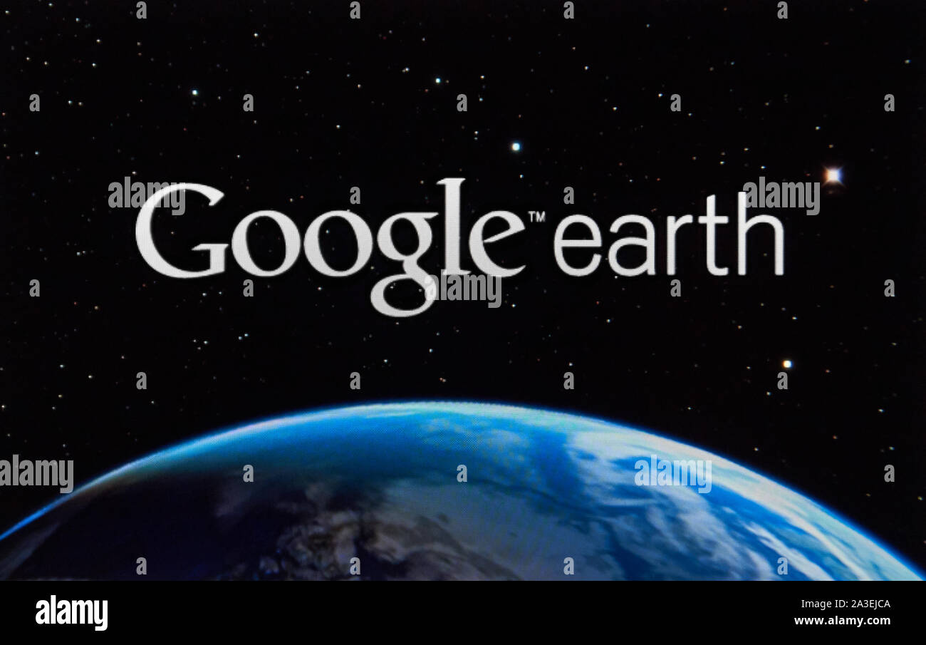 MONTREAL, CANADA - FEBRUARY, 2016 - Google Earth application running on PC screen. The app allows anyone to travel around the world virtually. Stock Photo