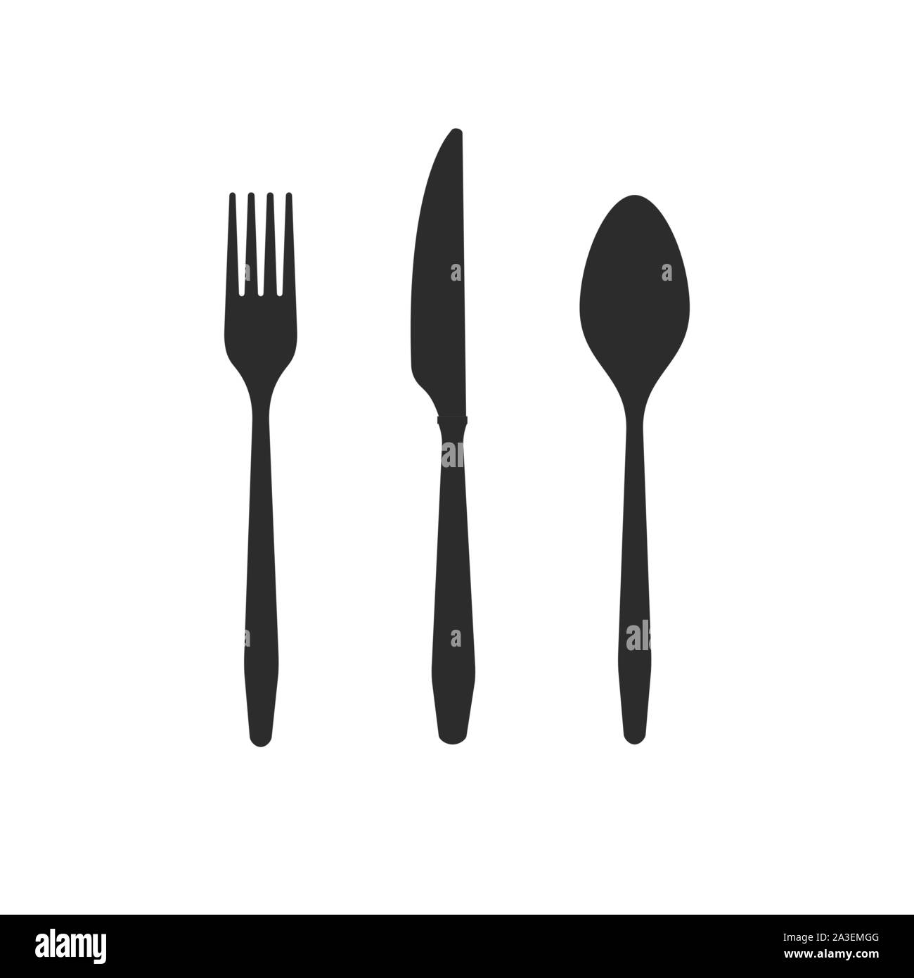 Cutlery black silhouettes knives forks spoons isolated on white