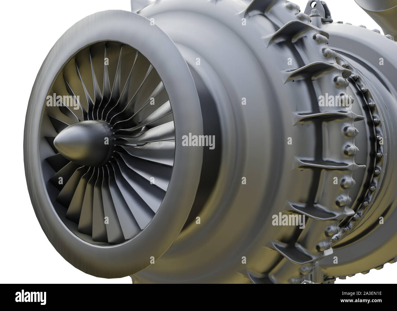 Aircraft air intake and fan blades close up. 3d rendering Stock Photo
