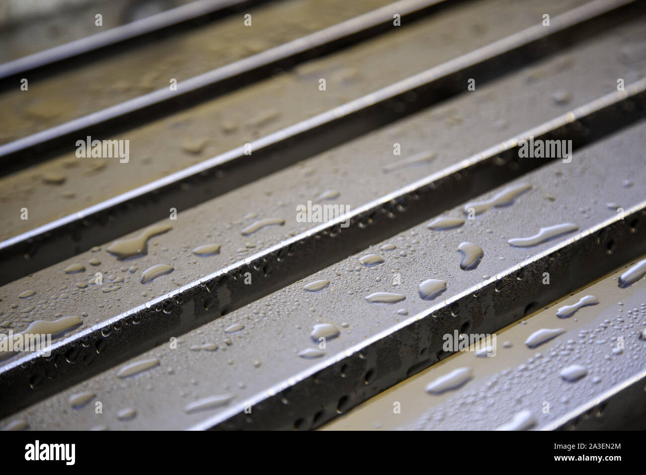 Metal drops, rain and temporary water, texture and background Stock Photo