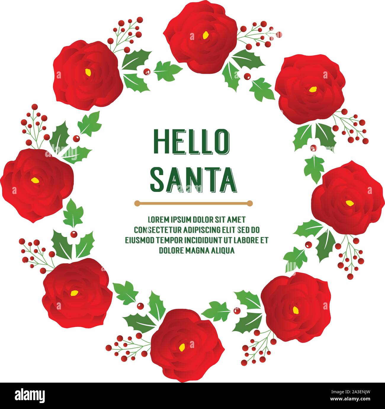 Drawing of red flower frame, for various poster hello santa. Vector ...