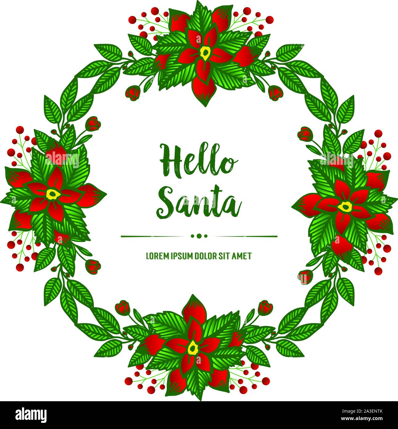 Template of lettering hello santa, with elegant style green leafy ...