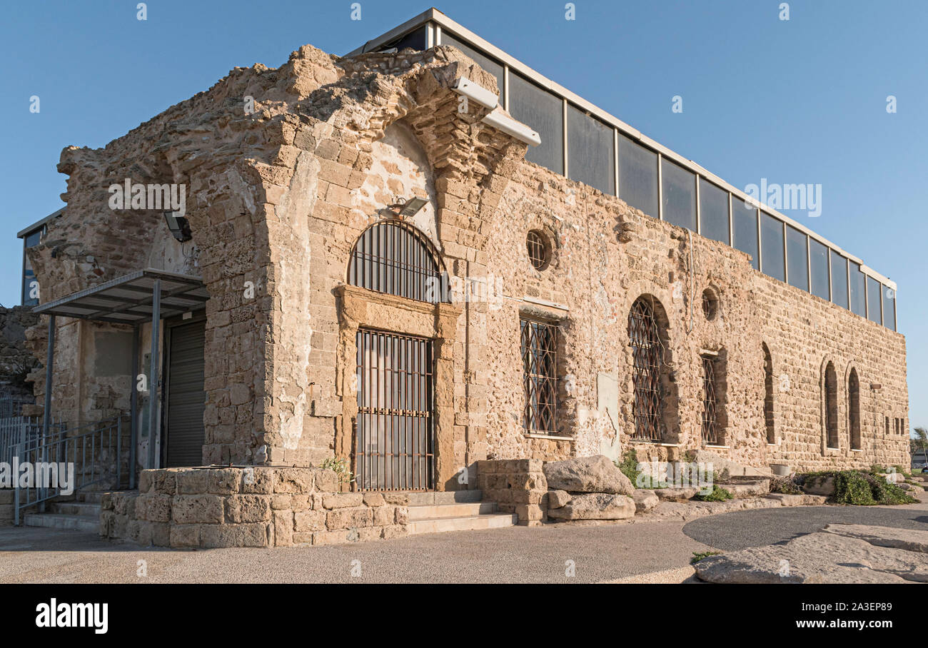 beit etzel museum is built on the ruins of an ancient ottoman period sandstone building near the beach in Tel Aviv Israel Stock Photo