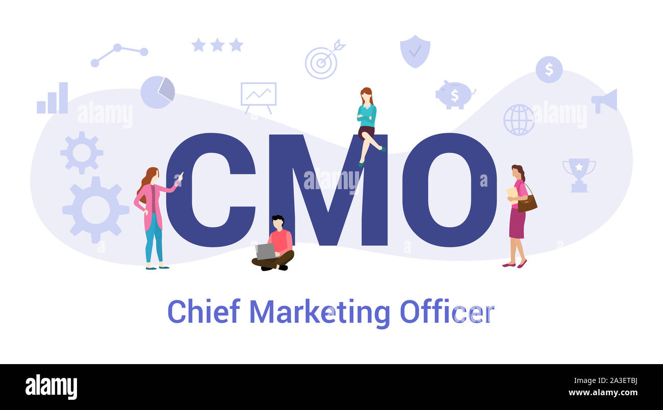 cmo chief marketing officer concept with big word or text and team people with modern flat style - vector illustration Stock Photo