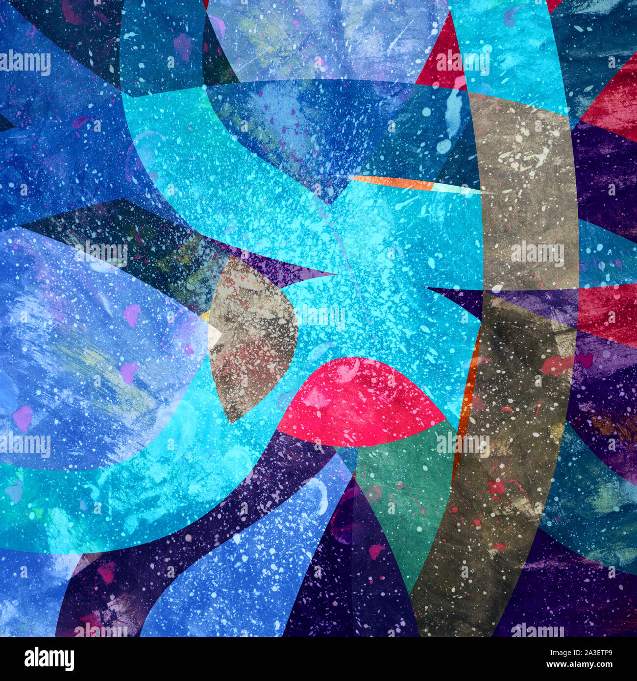 Abstract watercolor background with geometric color objects and ...