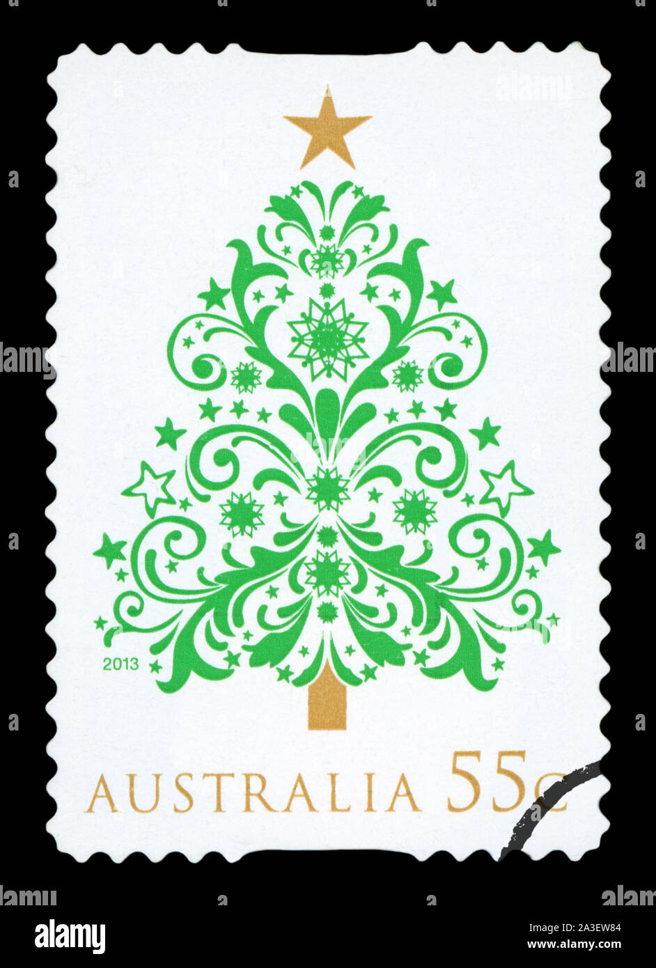 AUSTRALIA - CIRCA 2013: A used postage stamp from Australia, depicting an illustration of Christmas Tree, circa 2013. Stock Photo