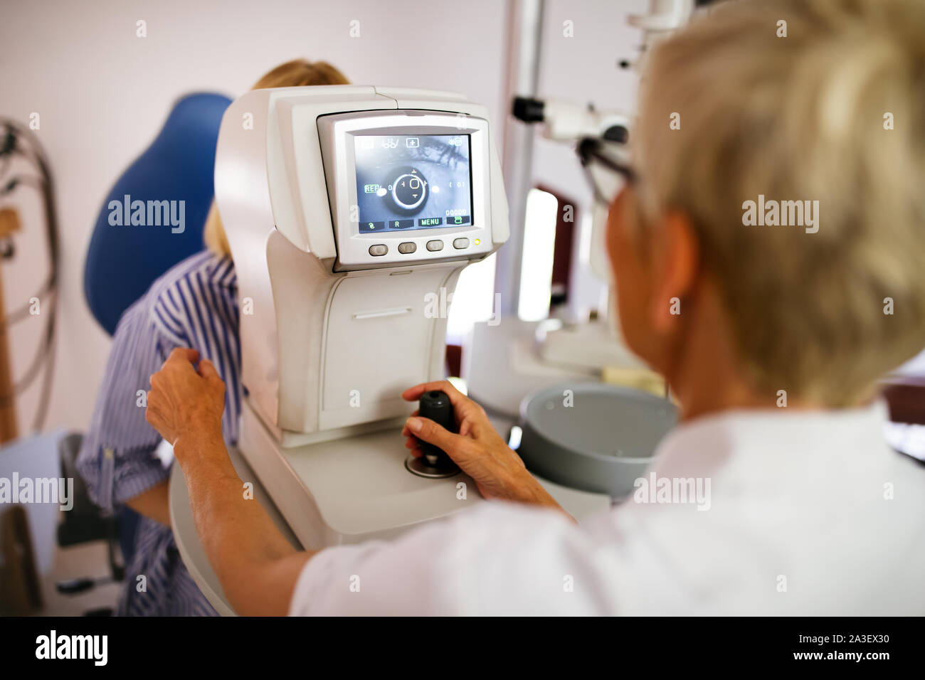 Ophthalmology eyesight diagnostic concept. Modern eye test machine