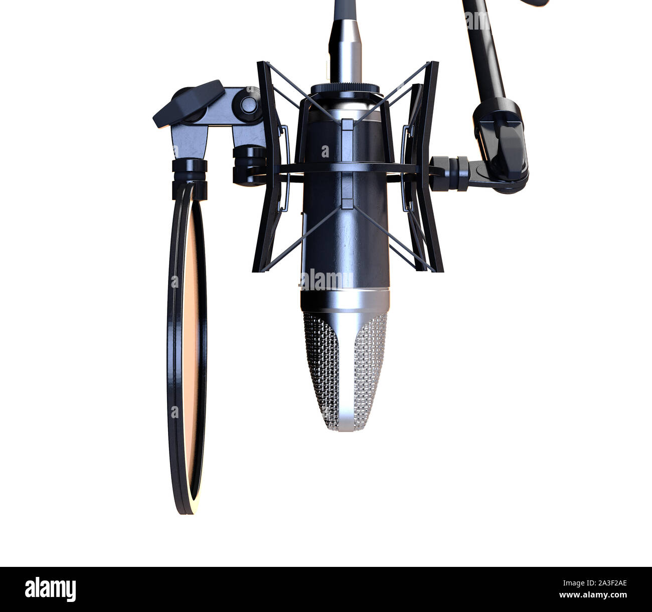 A professional condenser microphone assempled with a filter and stand