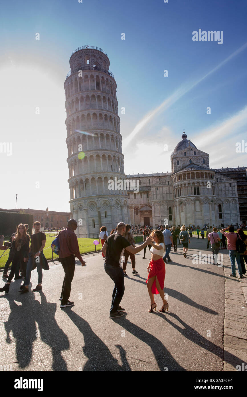 Pisa, Pisa Province, Tuscany, Italy. Campo dei Miracoli, or Field of Miracles. Also known as the Piazza del Duomo. The cathedral, or Duomo, and its be Stock Photo