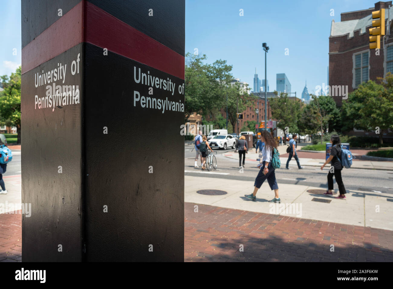 View of students walking along Walnut Street in the center of the University City campus district, Philadelphia, Pennsylvania, PA, USA Stock Photo