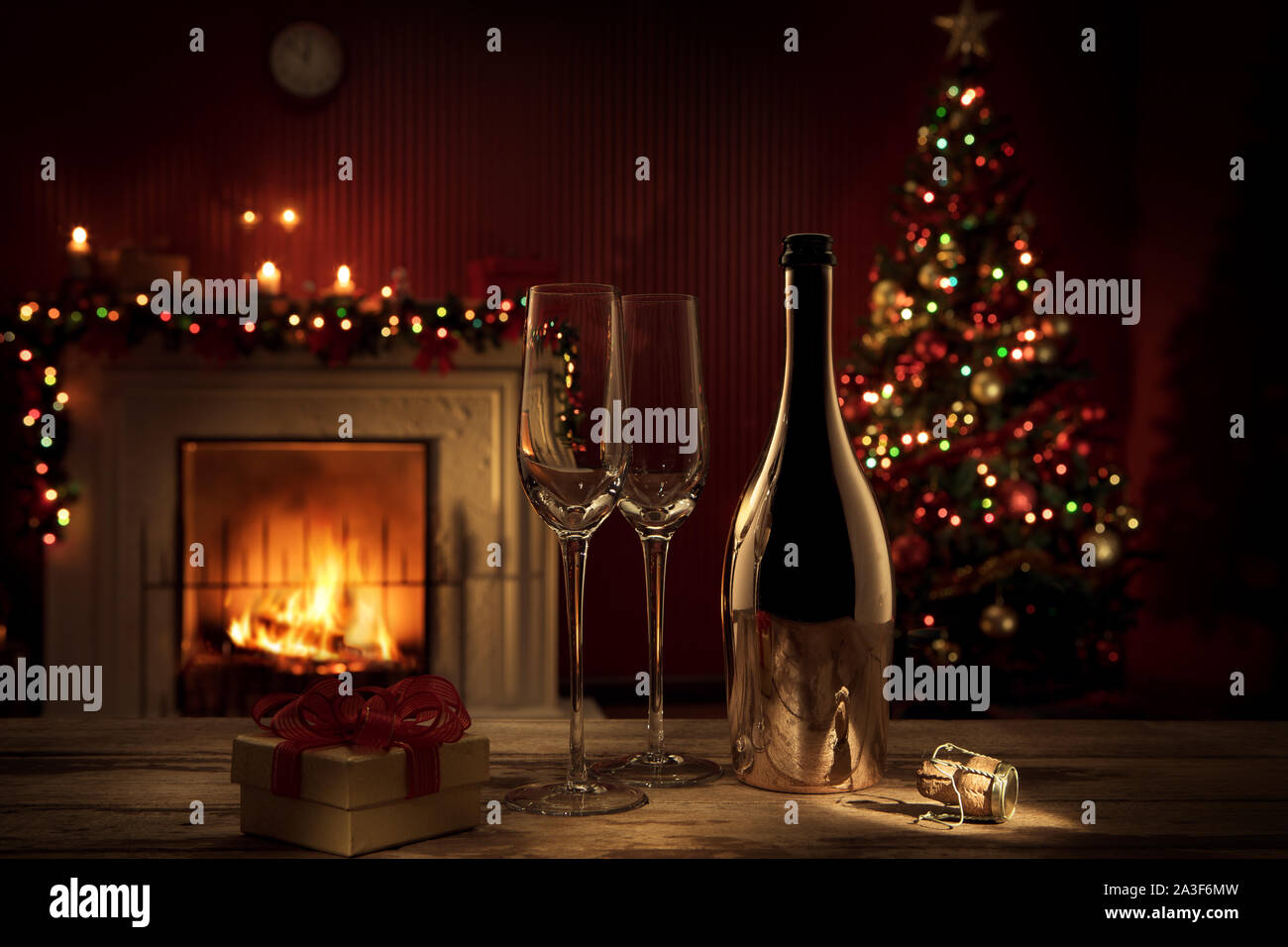 new year wine Stock Photo