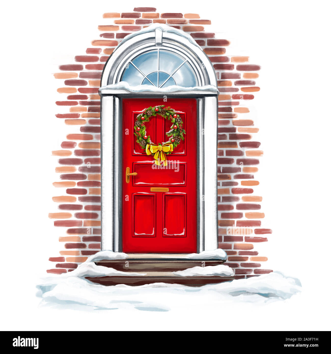 Christmas Home Decoration Christmas Wreath On The Door In Winter