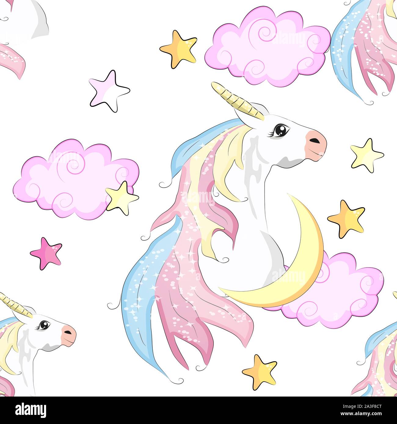 Seamless pattern with unicorn silhouette. Cute magic background ...