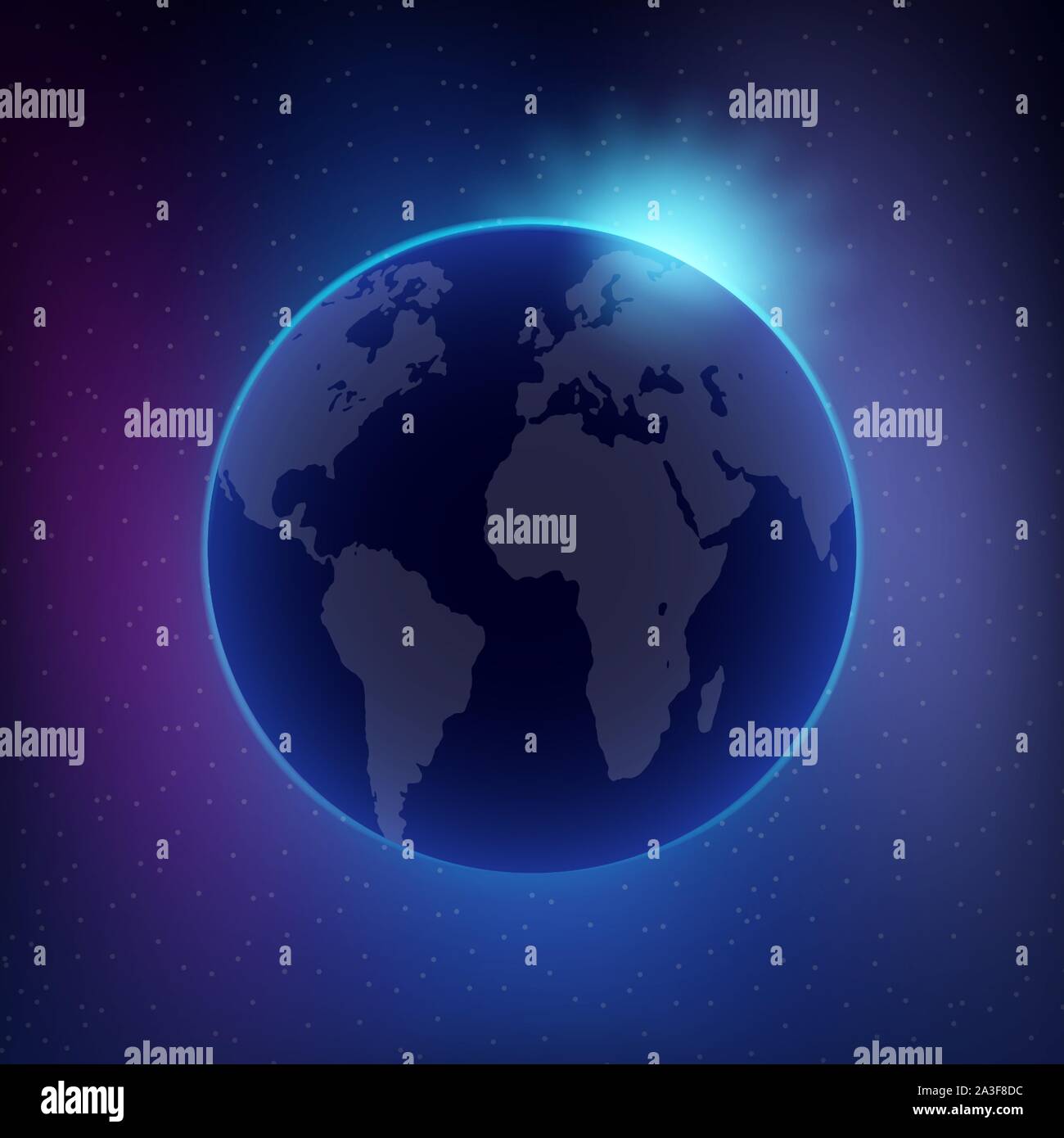 Dawn from space. Dawn from space. Rising sun behind the earth. Vector stock illustration. Stock Vector