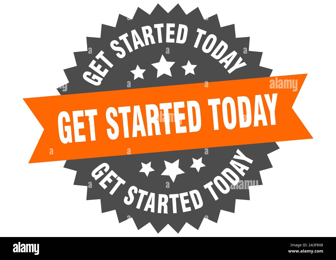get started today sign. get started today orange-black circular band label Stock Vector