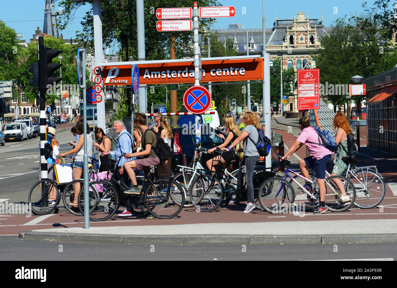 Tourist cycling in the streets of Amsterdam, Holland Stock Photo Alamy