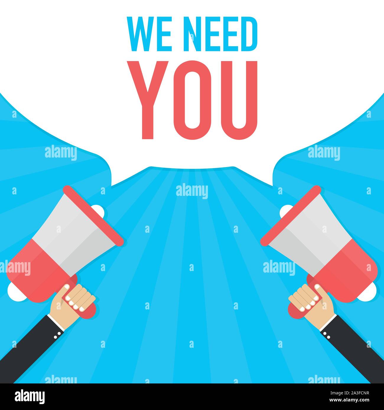 Hand Holding Megaphone With Speech Bubble WE NEED YOU. Vector stock