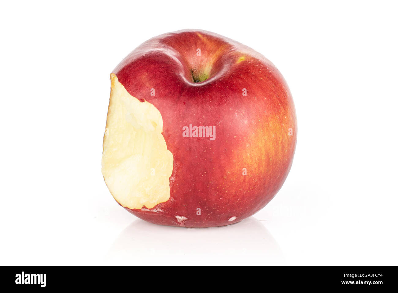 One whole bitten red apple jonagold isolated on white background Stock Photo