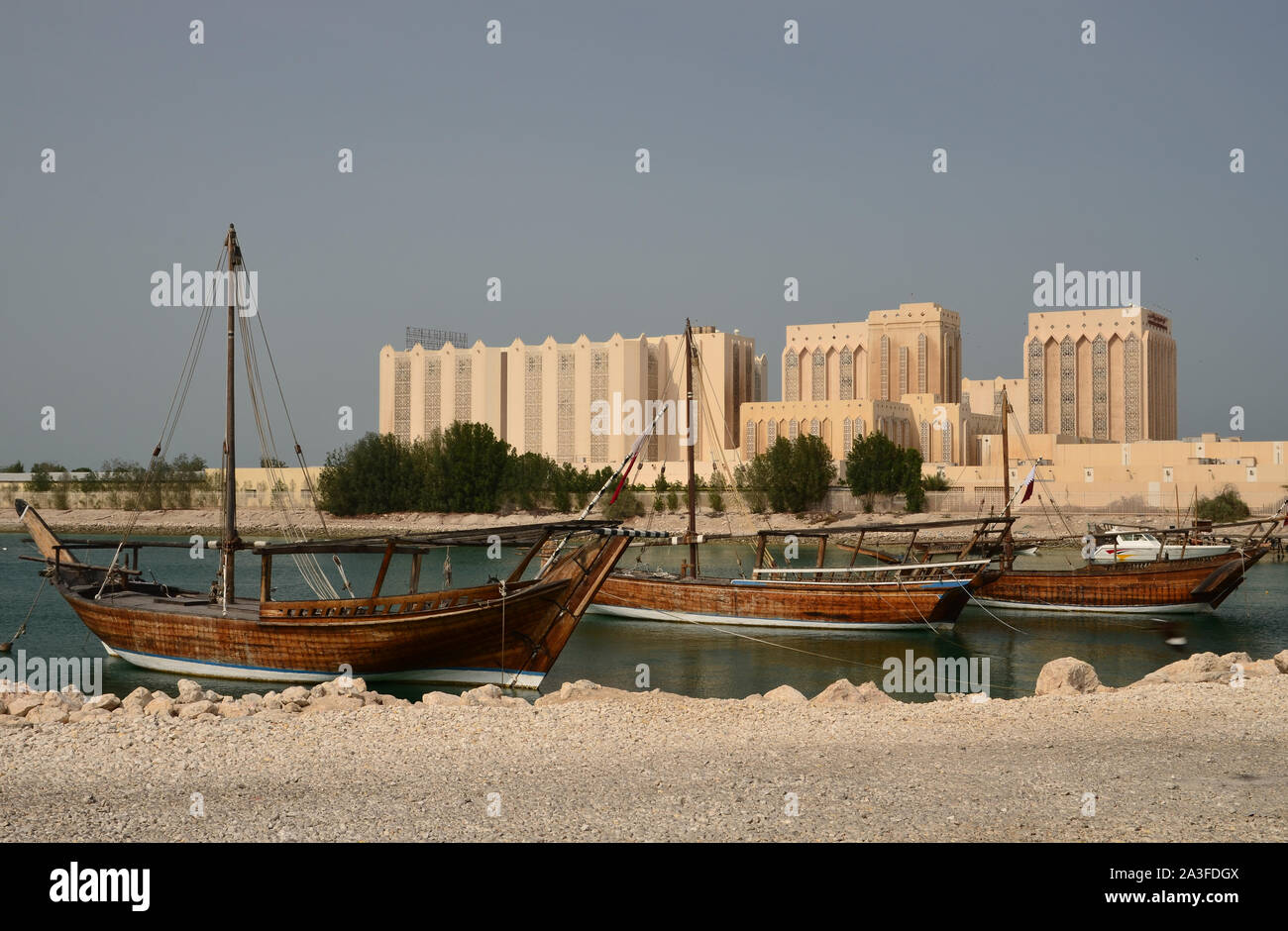 Qatar flour mill and Dhows Stock Photo Alamy